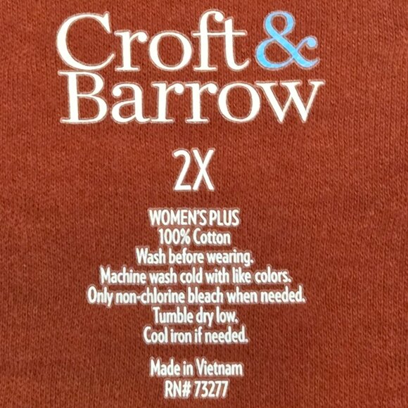 Croft & Barrow Women’s Plus 3/4 Sleeve Polka Dot Top, 2X, Rust / White - Picture 2 of 8